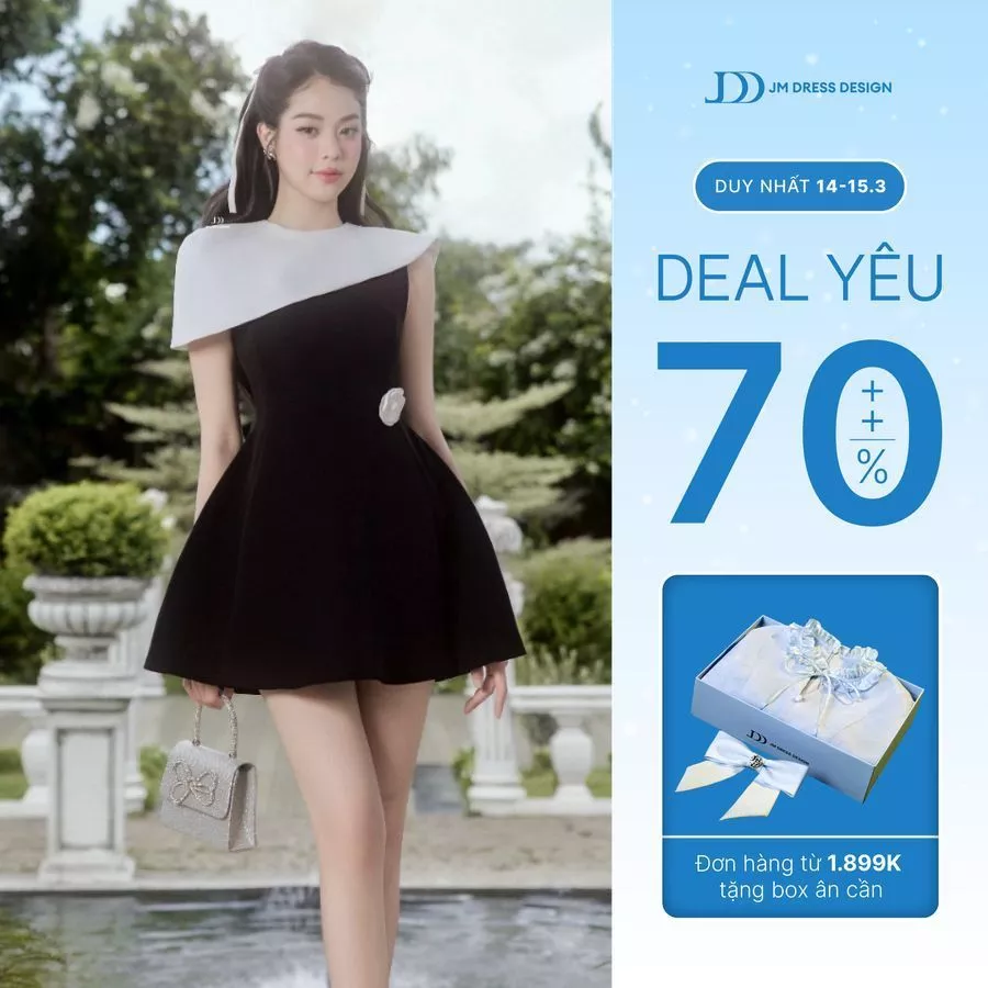 Đầm lệch vai xếp ly phối cape, đầm tiểu thư sang trọng dự tiệc, váy đi tiệc cưới thiết kế JM Dress Design